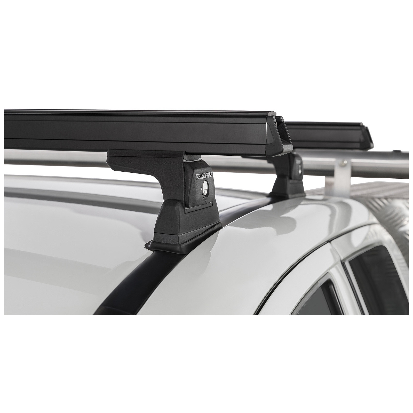 Kit 2 barres de toit noires RHINO-RACK Heavy Duty RLT600 Ditch Mount • JA8630 