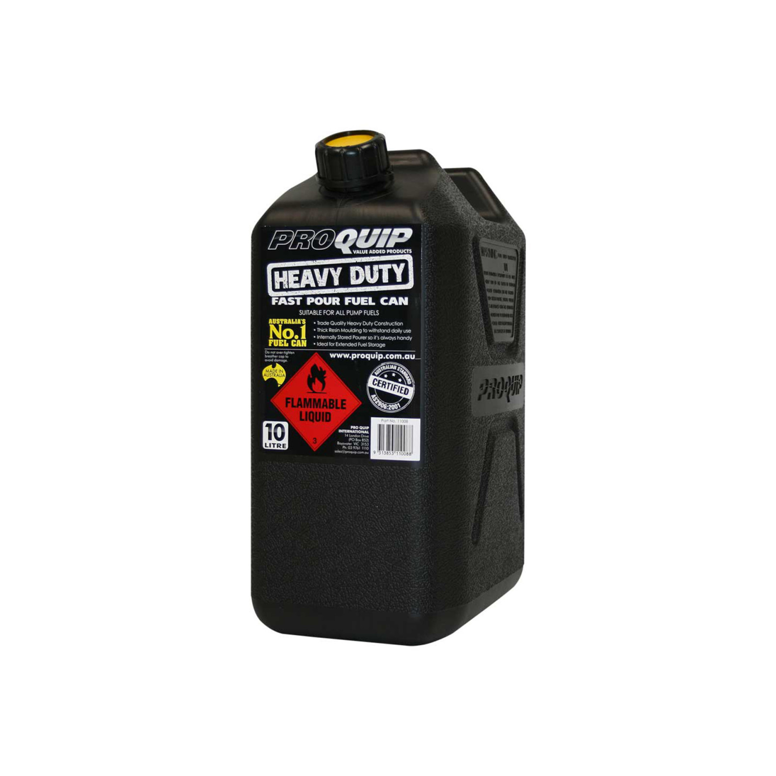 Jerrycan carburant - plastique noir 10L - avec bec verseur amovible 