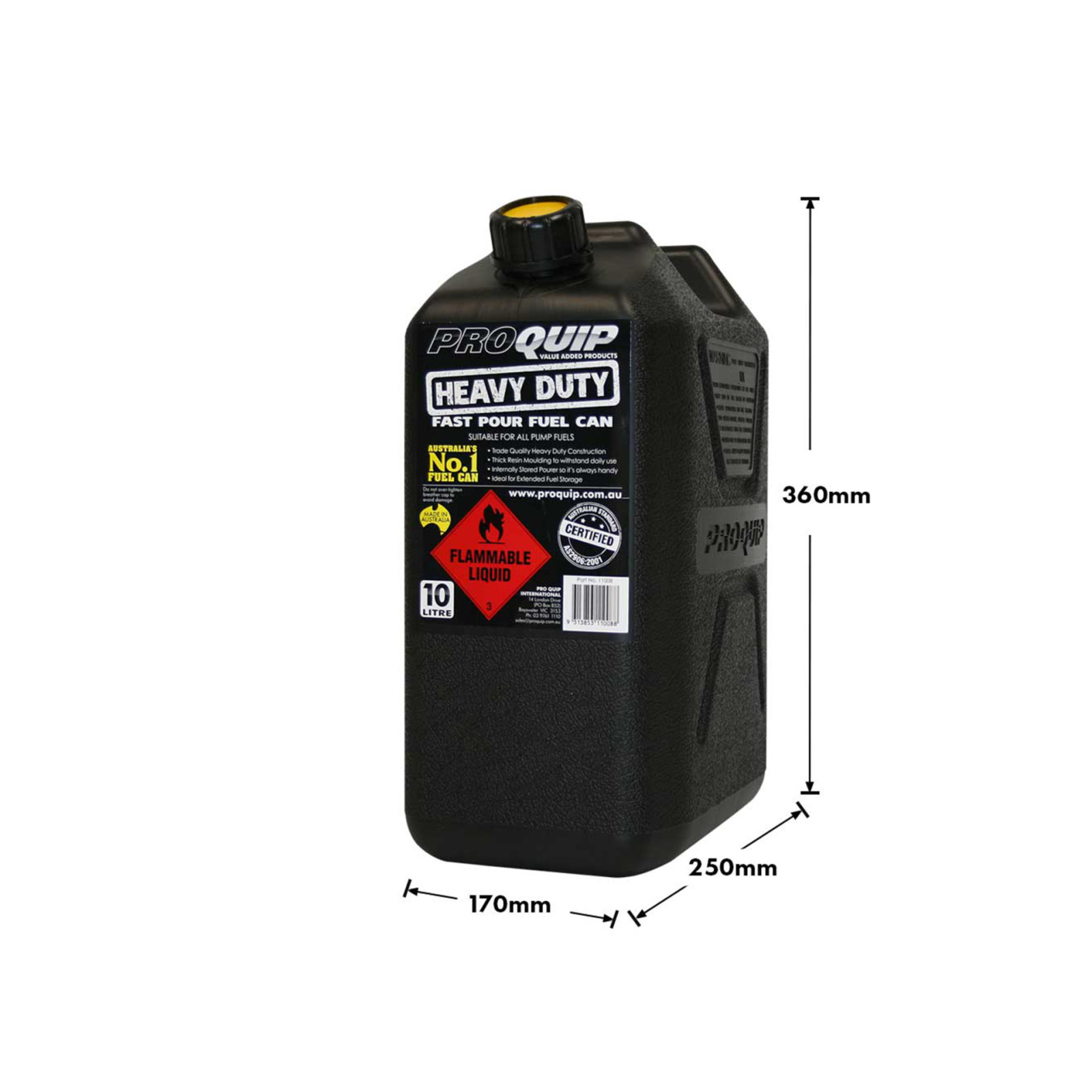 Jerrycan carburant - plastique noir 10L - avec bec verseur amovible 
