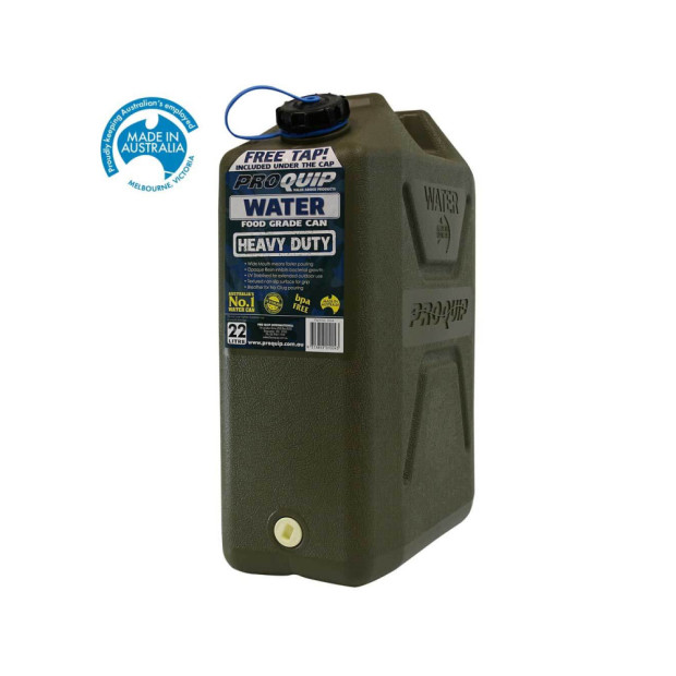 Jerrycan eau - plastique vert - Format US 22L - avec robinet à visser sur le bas du Jerrycan 