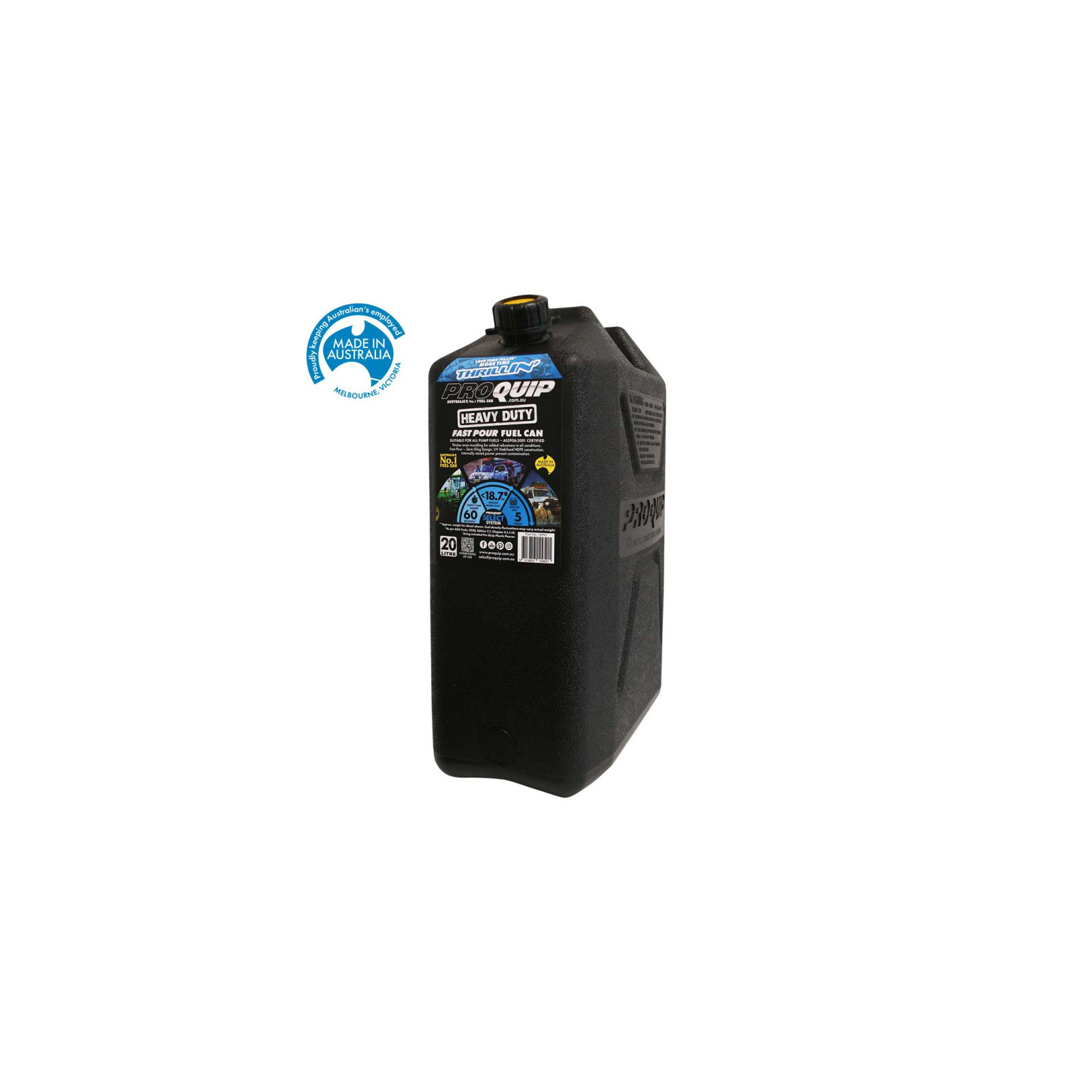 Jerrycan carburant - plastique noir - Format US 20L - avec bec verseur amovible 