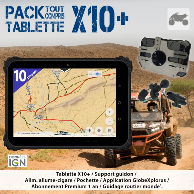 Pack tablette durcie 10’’ gps off-road GlobeXplorer X10+ • Pack SSV 