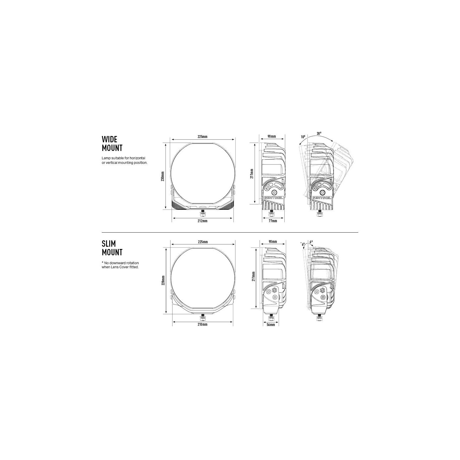 PHARE LED LAZER SENTINEL 9" EL-blanc- feux de position - 'slim' mount