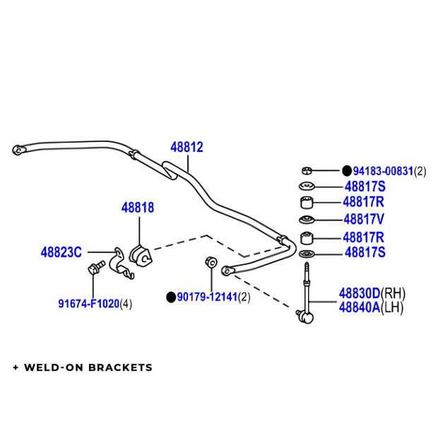 Kit barre stabilisatrice arrière fixe Toyota KDJ15 GDJ15 N4-Offroad - remplacement KDSS