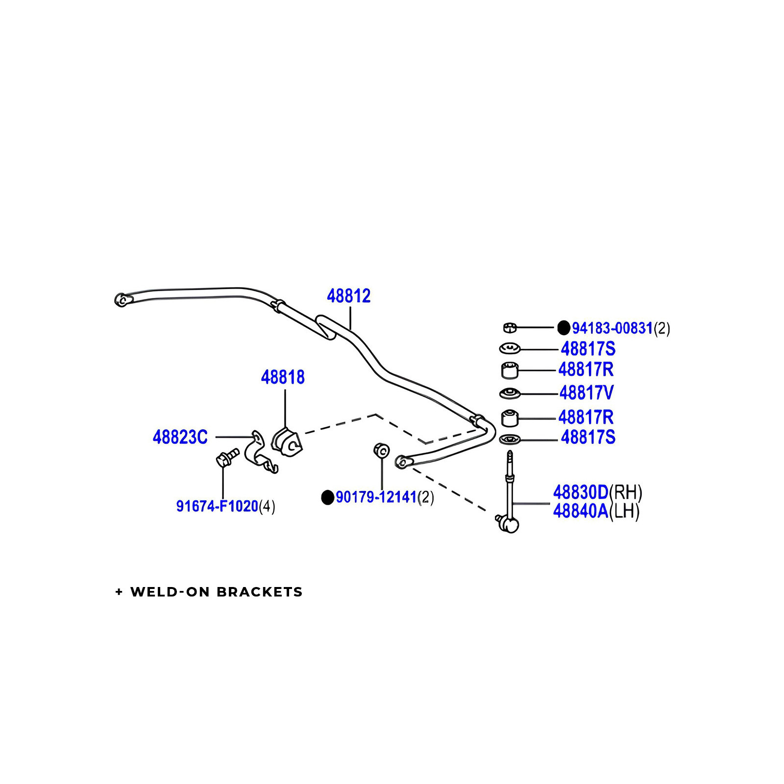 Kit barre stabilisatrice arrière fixe Toyota KDJ15 GDJ15 N4-Offroad - remplacement KDSS