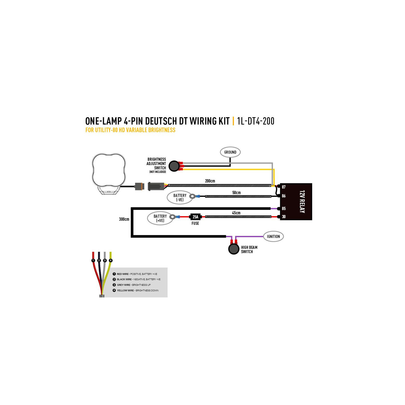 KIT DE CÂBLAGE UNE LAMPE (4-BROCHES, DEUTSCH DT, 12V)