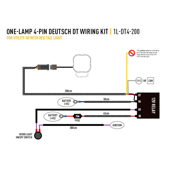 KIT DE CÂBLAGE UNE LAMPE (4-BROCHES, DEUTSCH DT, 12V)