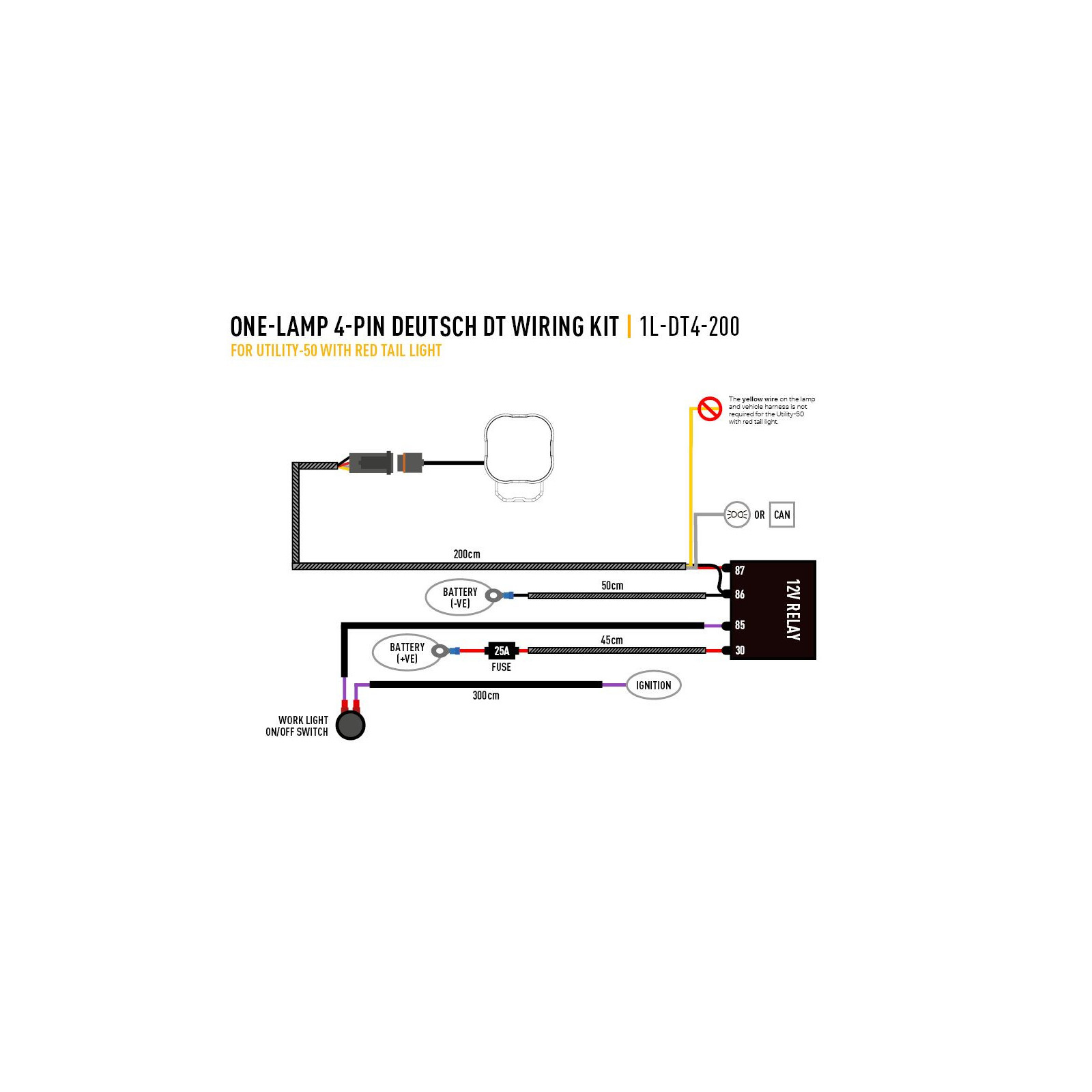 KIT DE CÂBLAGE UNE LAMPE (4-BROCHES, DEUTSCH DT, 12V)