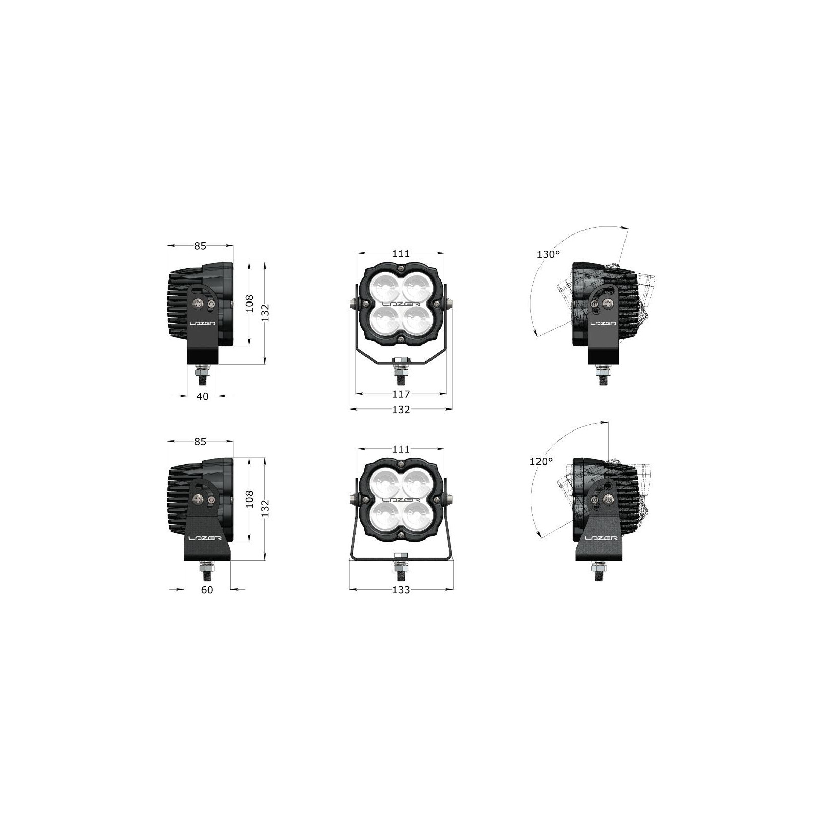 PHARE LED LAZER UTILITY-45 Gen2 NOIR - FIXATION SLIM - ADR Approv