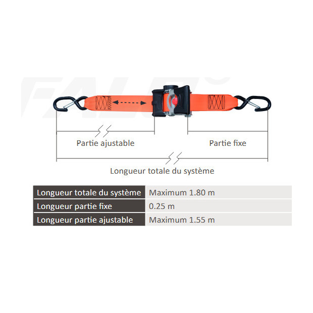 SANGLE ARRIMAGE AUTO-RETRACTABLE CROCH. LINGUET 50mm x 1.8M / LC750kg