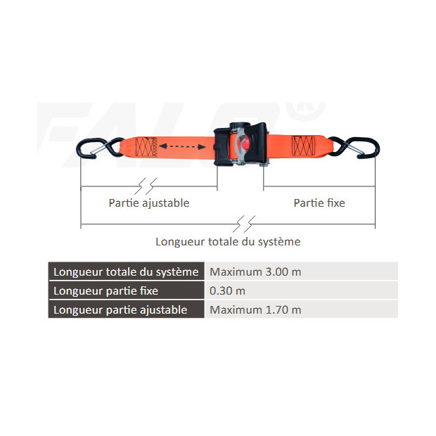 SANGLE ARRIMAGE AUTO-RETRACTABLE CROCHET LINGUET 50mm x 3M / LC 750kg