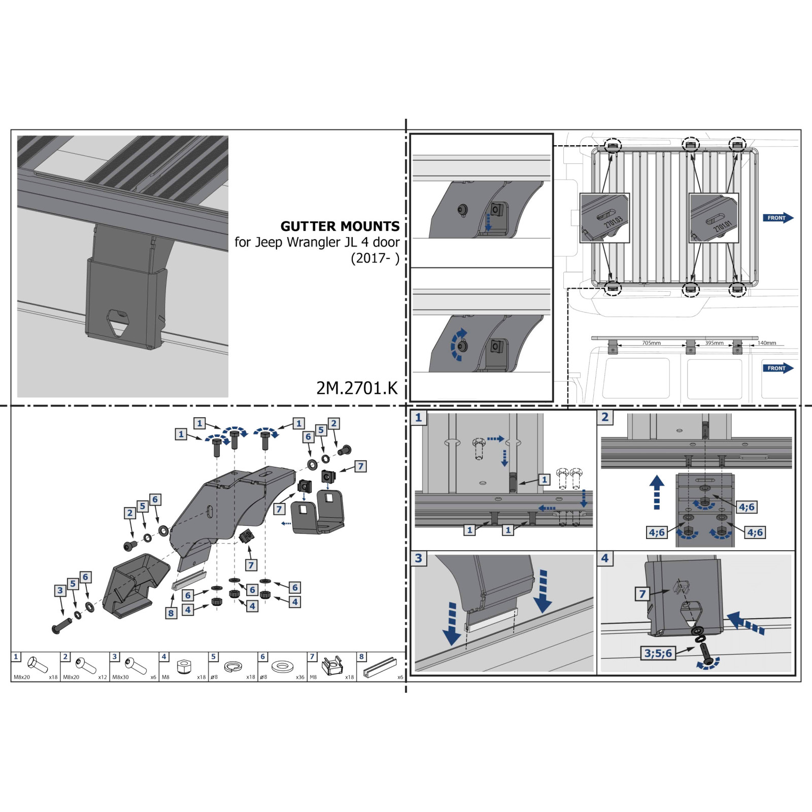 SUPPORT MONTAGE GOUTIERE JEEP WRANGLER JL