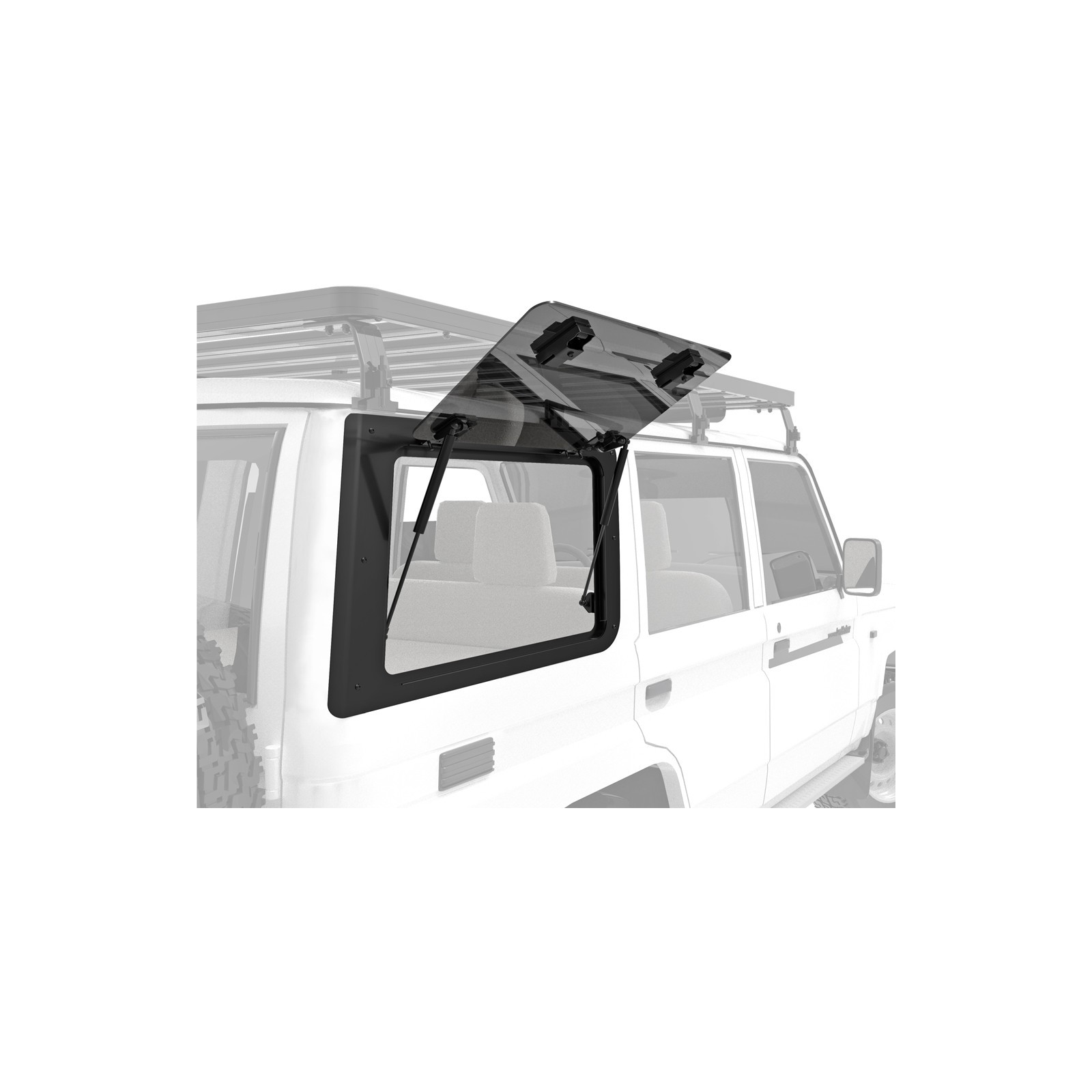 Hayon latéral droit vitré Gullwing FRONT RUNNER pour Toyota Land Cruiser 76 et 78 2007+ • GWTL002