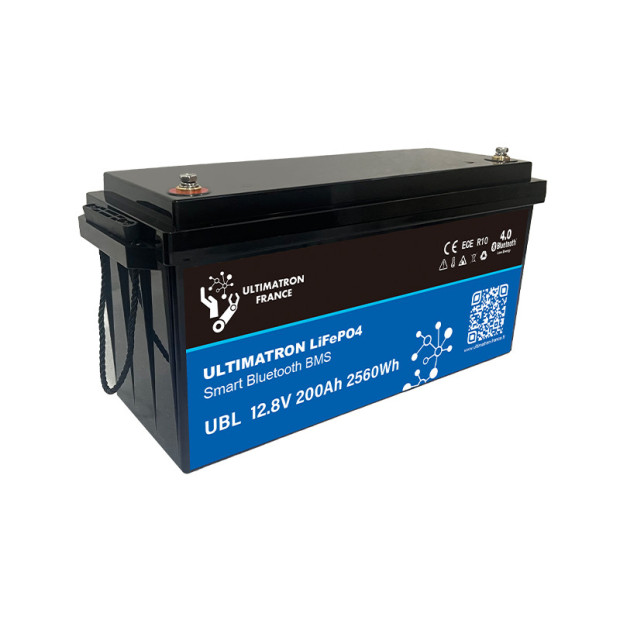 Batterie lithium LiFePO4 ULTIMATRON 12.8V 200Ah avec Bluetooth et Smart BMS intégré