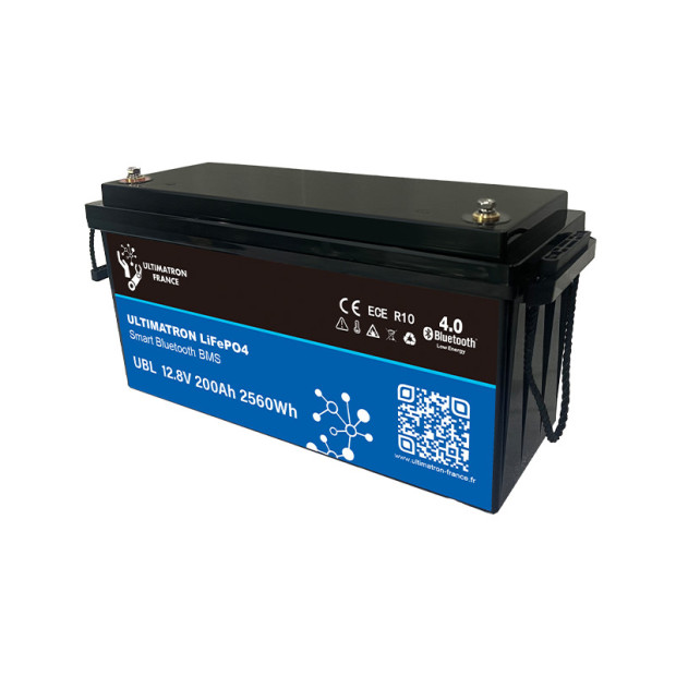 Batterie lithium LiFePO4 ULTIMATRON 12.8V 200Ah avec Bluetooth et Smart BMS intégré