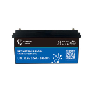 Batterie lithium LiFePO4 ULTIMATRON 12.8V 200Ah avec Bluetooth et Smart BMS intégré