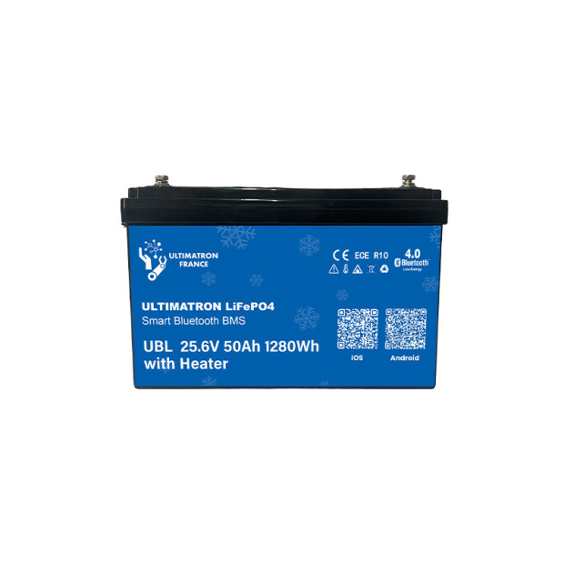 Batterie lithium LiFePO4 ULTIMATRON 25.6V 50Ah avec Bluetooth, Smart BMS intégré et chauffage