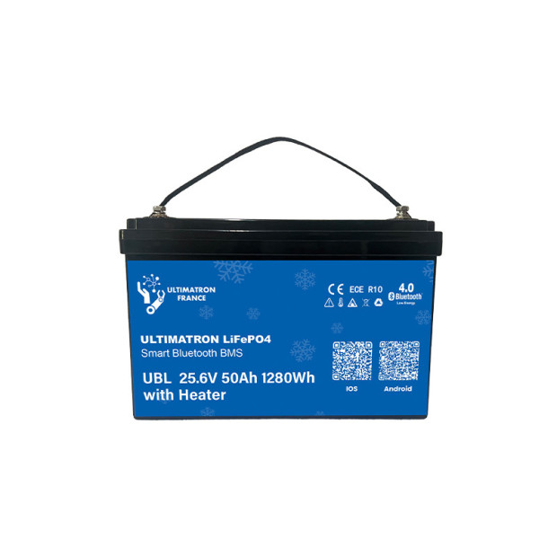 Batterie lithium LiFePO4 ULTIMATRON 25.6V 50Ah avec Bluetooth, Smart BMS intégré et chauffage
