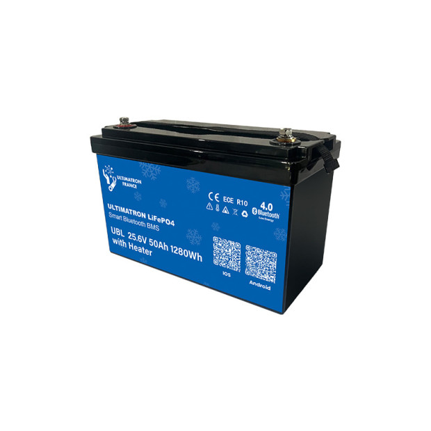 Batterie lithium LiFePO4 ULTIMATRON 25.6V 50Ah avec Bluetooth, Smart BMS intégré et chauffage