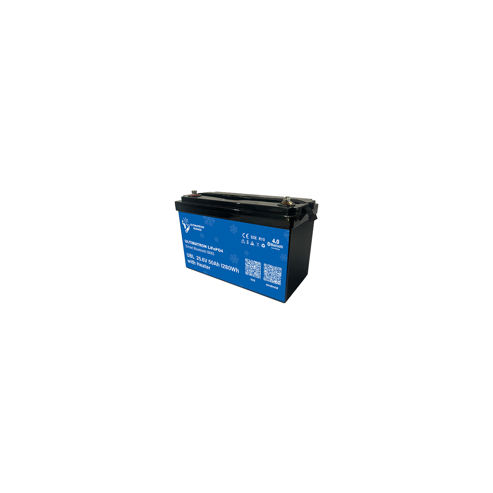 Batterie lithium LiFePO4 ULTIMATRON 25.6V 50Ah avec Bluetooth, Smart BMS intégré et chauffage