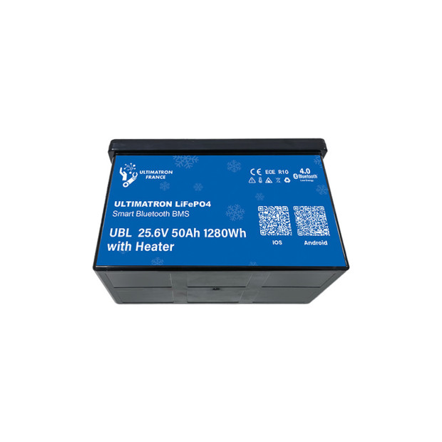Batterie lithium LiFePO4 ULTIMATRON 25.6V 50Ah avec Bluetooth, Smart BMS intégré et chauffage