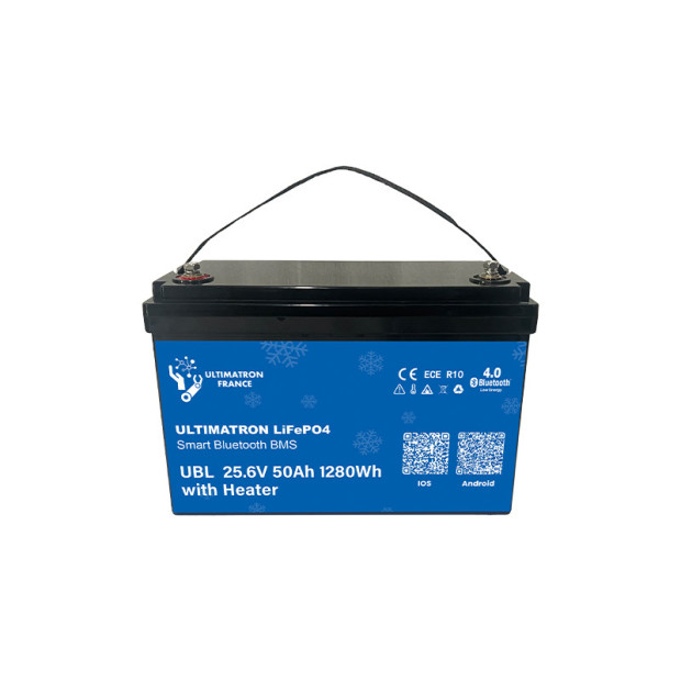 Batterie lithium LiFePO4 ULTIMATRON 25.6V 50Ah avec Bluetooth, Smart BMS intégré et chauffage
