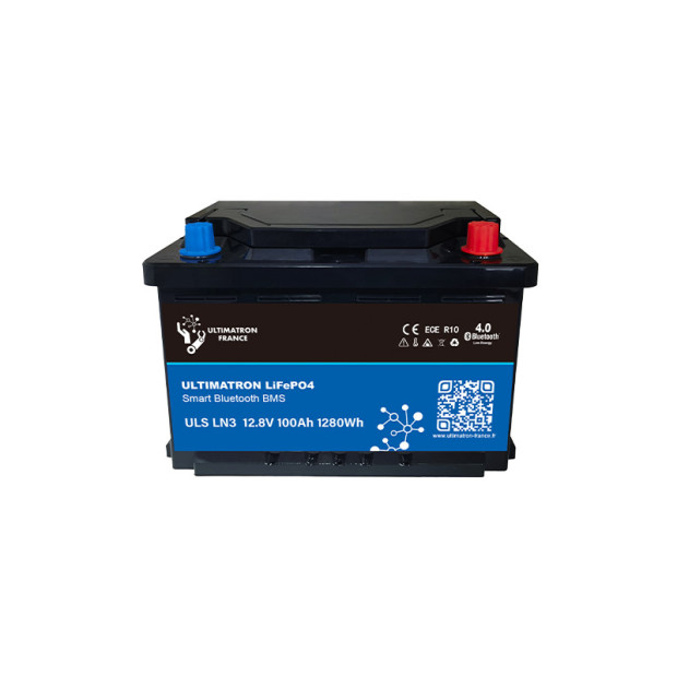Batterie lithium LiFePO4 ULTIMATRON 12.8V 100Ah avec Bluetooth et Smart BMS intégré