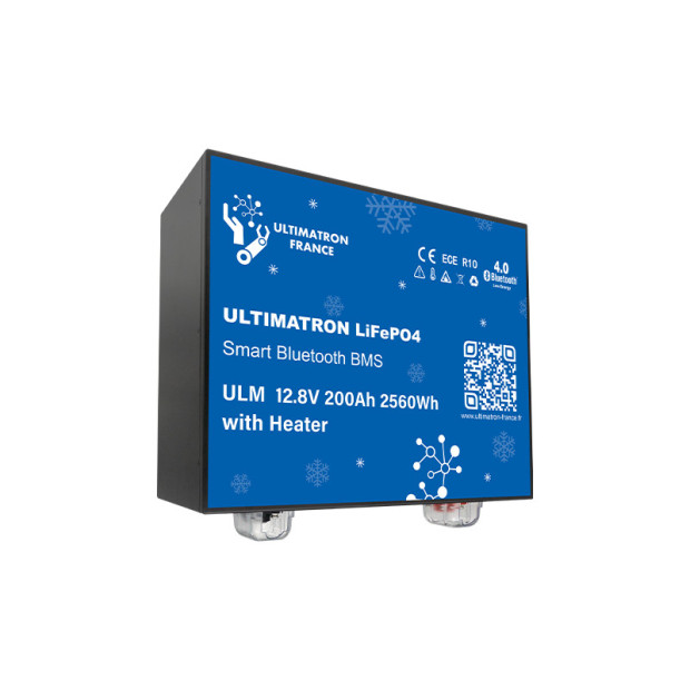 Batterie lithium LiFePO4 ULTIMATRON 12.8V 200Ah avec Bluetooth, Smart BMS intégré et chauffage
