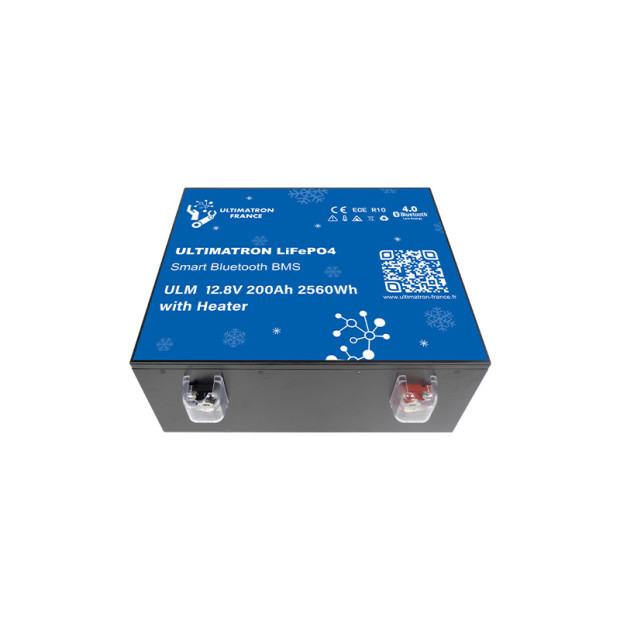 Batterie lithium LiFePO4 ULTIMATRON 12.8V 200Ah avec Bluetooth, Smart BMS intégré et chauffage