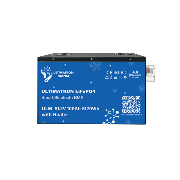 Batterie lithium LiFePO4 ULTIMATRON 51.2V 100Ah avec Bluetooth, Smart BMS intégré et chauffage