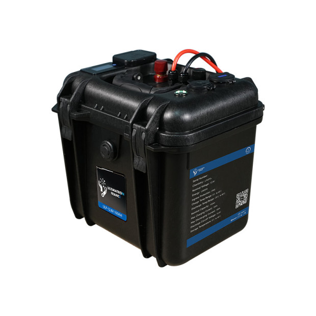 Valise-batterie portable Lithium LiFePO4 ULTIMATRON 12V 100Ah avec Bluetooth, Smart BMS intégré et indicateur de charge