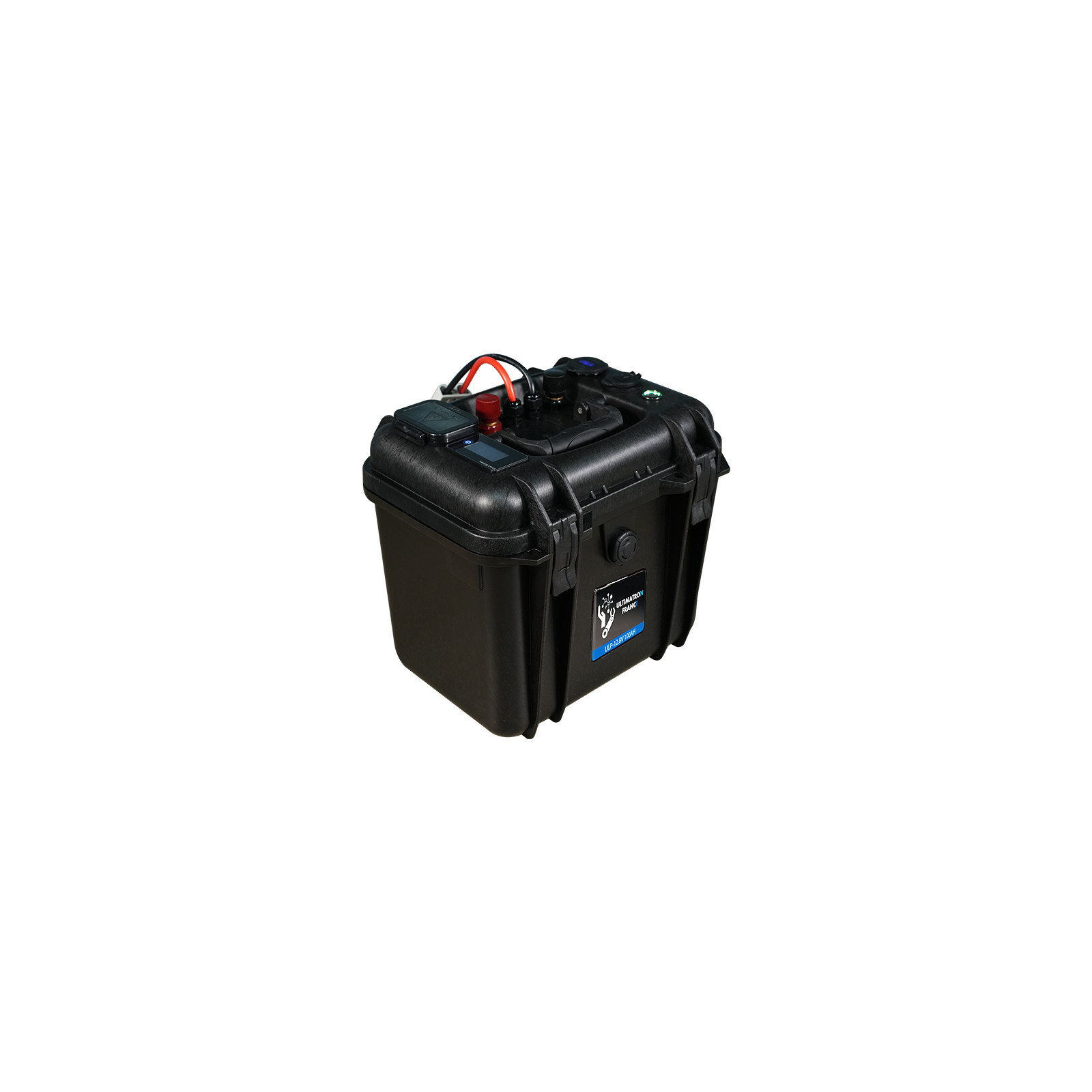 Valise-batterie portable Lithium LiFePO4 ULTIMATRON 12V 100Ah avec Bluetooth, Smart BMS intégré et indicateur de charge