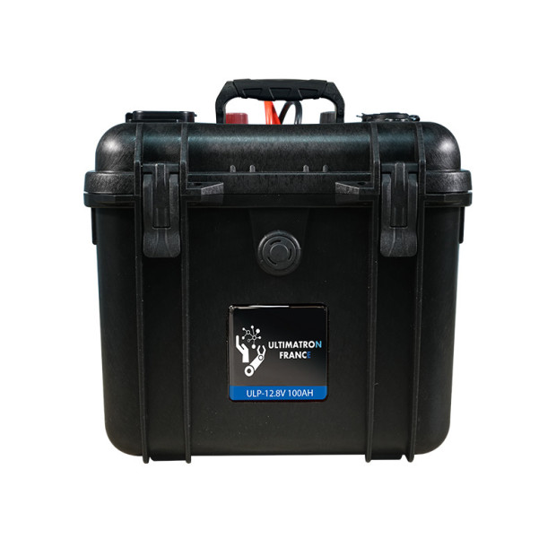 Valise-batterie portable Lithium LiFePO4 ULTIMATRON 12V 100Ah avec Bluetooth, Smart BMS intégré et indicateur de charge
