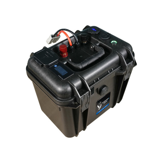 Valise-batterie portable Lithium LiFePO4 ULTIMATRON 12V 100Ah avec Bluetooth, Smart BMS intégré et indicateur de charge