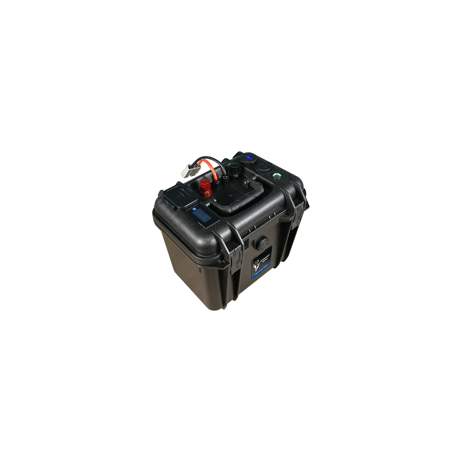 Valise-batterie portable Lithium LiFePO4 ULTIMATRON 12V 100Ah avec Bluetooth, Smart BMS intégré et indicateur de charge