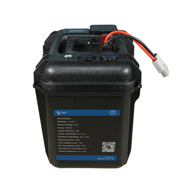 Valise-batterie portable Lithium LiFePO4 ULTIMATRON 12V 100Ah avec Bluetooth, Smart BMS intégré et indicateur de charge