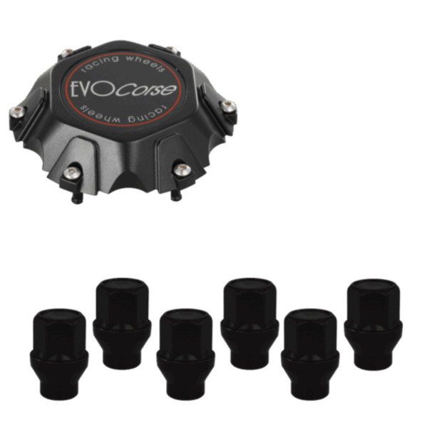 Kit 6 écrous noirs M12x1.50C6 + 1 cache moyeu noir CB106.1 EVO CORSE