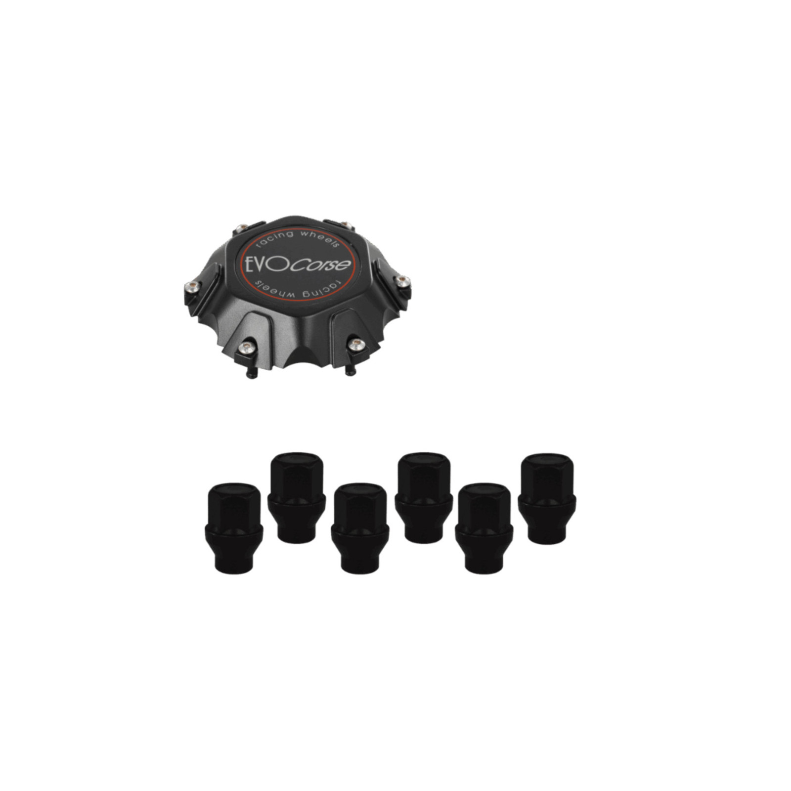 Kit 6 écrous noirs M12x1.50C6 + 1 cache moyeu noir CB106.1 EVO CORSE