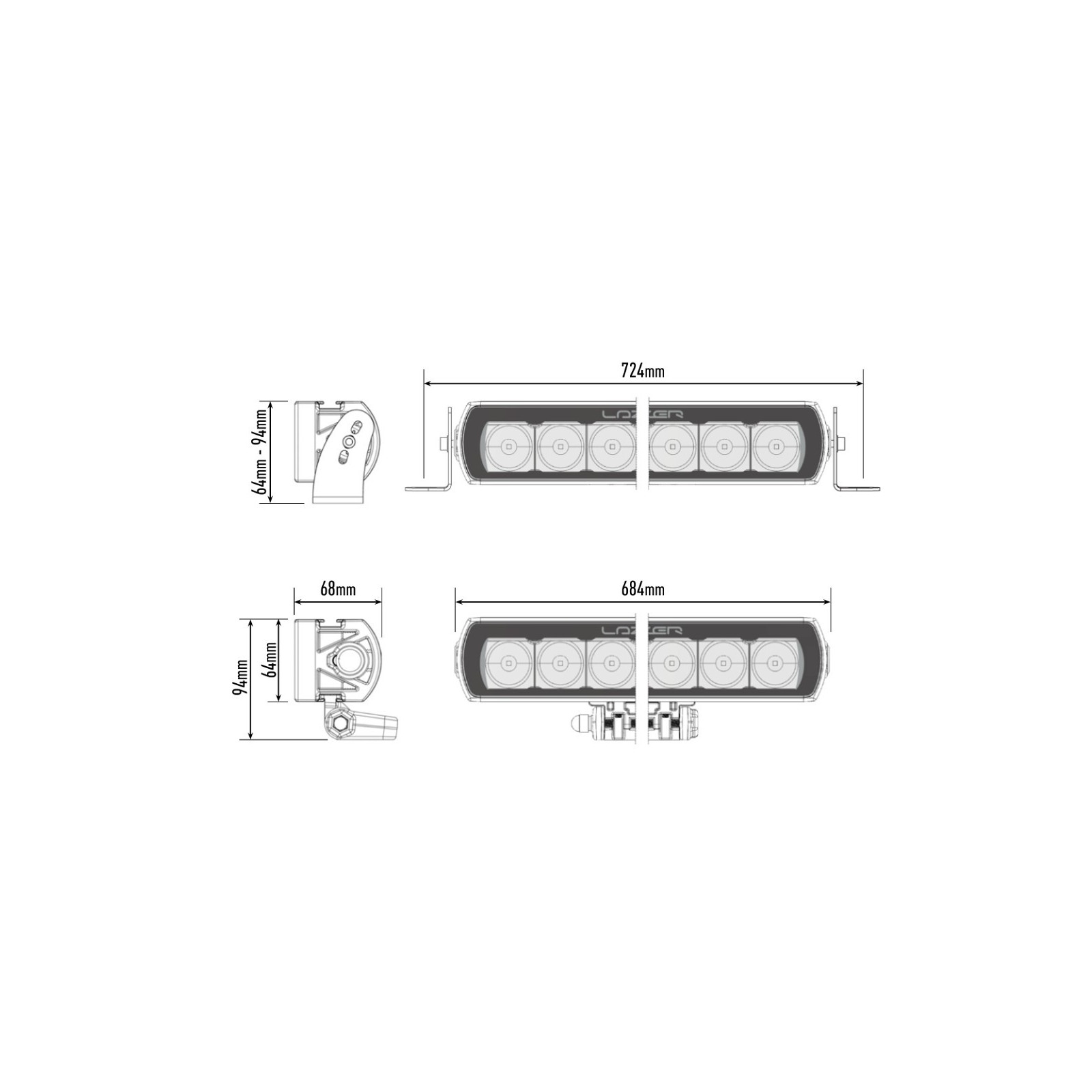 Phare LED LAZER T-16 Evolution Noir 