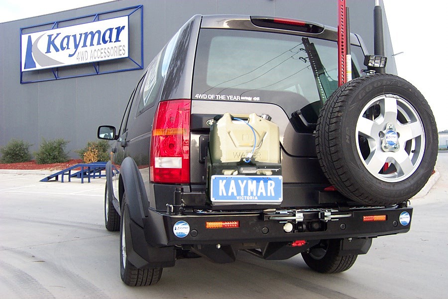 Support jerrycan arrière gauche KAYMAR pour pare-choc KAYMAR LR Discovery III et IV