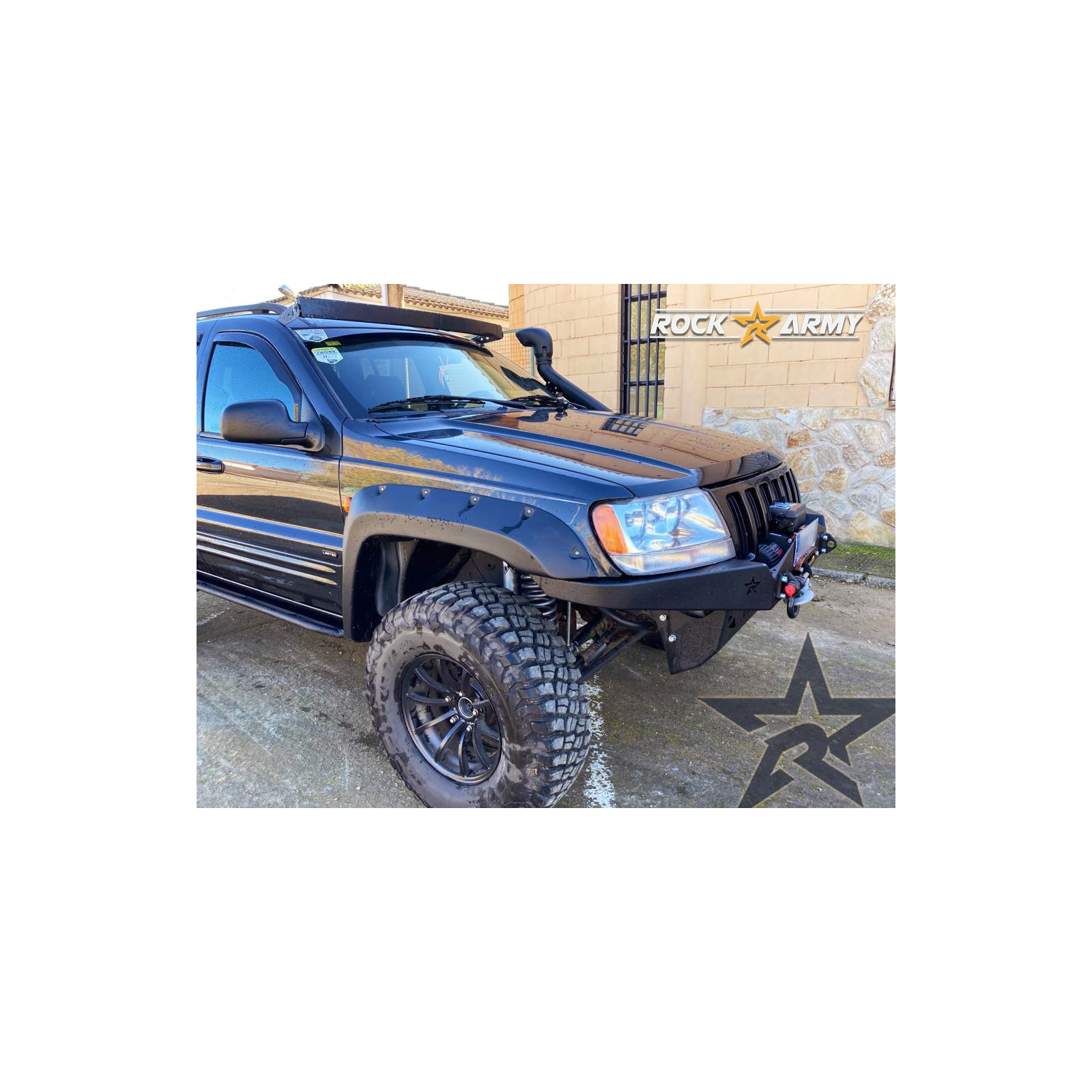 Pare-choc avant XL ROCK ARMY en acier avec platine treuil intégrée et protection moteur 5mm Jeep Grand Cherokee WJ/WG 