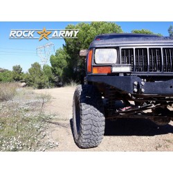 Pare-choc avant ROCK ARMY en acier avec platine treuil intégrée (treuil apparent en applique) Jeep Cherokee XJ 