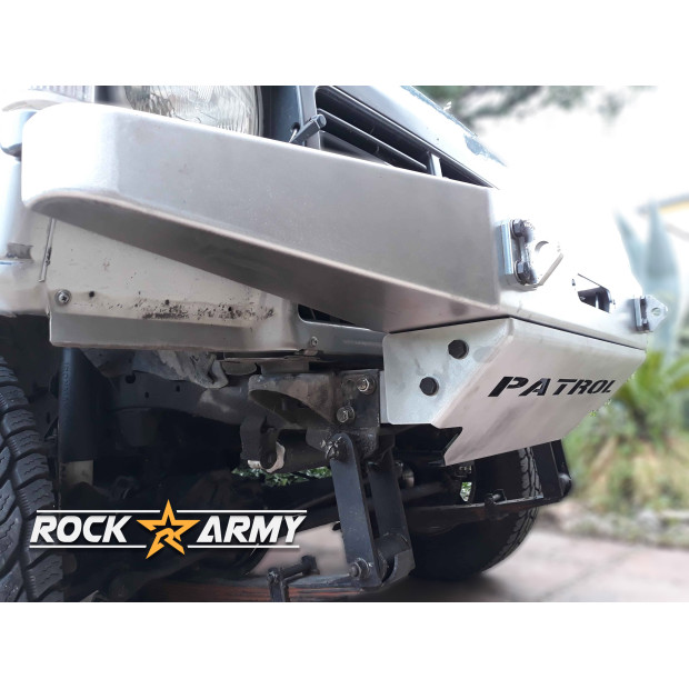 Pare-choc avant ROCK ARMY en acier avec platine treuil intégrée et protection avant 5mm Nissan Patrol Baroud K160/K260 