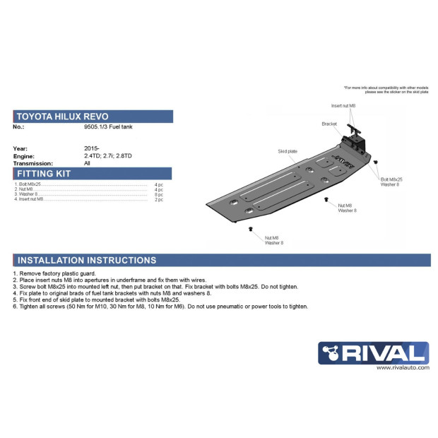 Protection réservoir carburant  RIVAL 2111.9505.1.3 