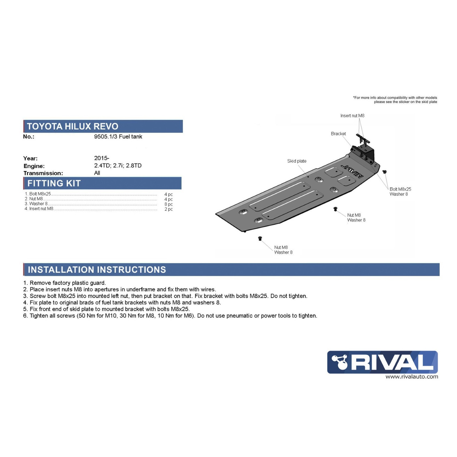 Protection réservoir carburant  RIVAL 2111.9505.1.3 