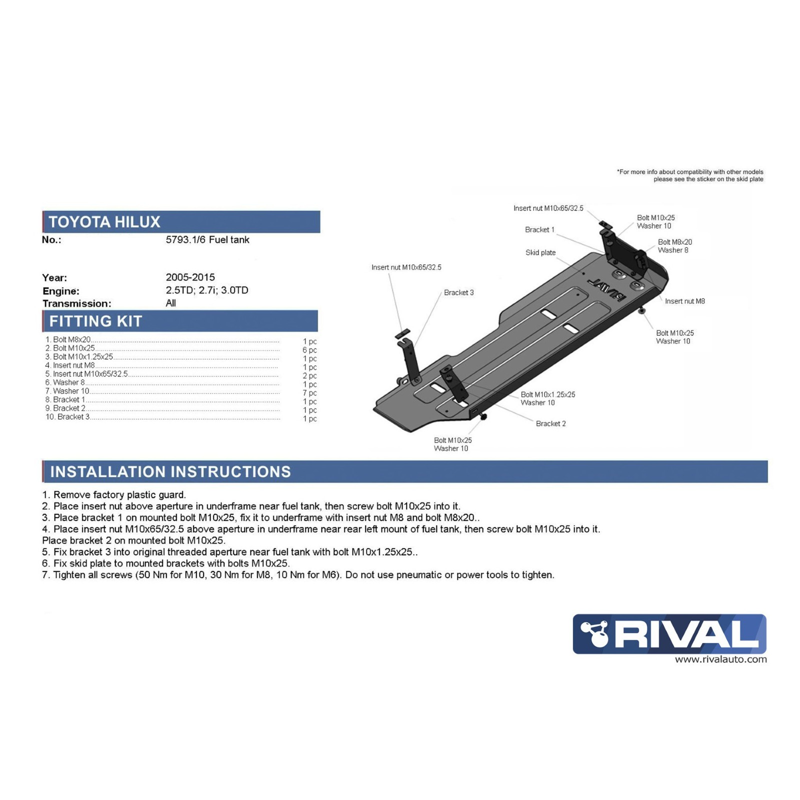 Protection réservoir carburant  RIVAL 2333.5793.1 