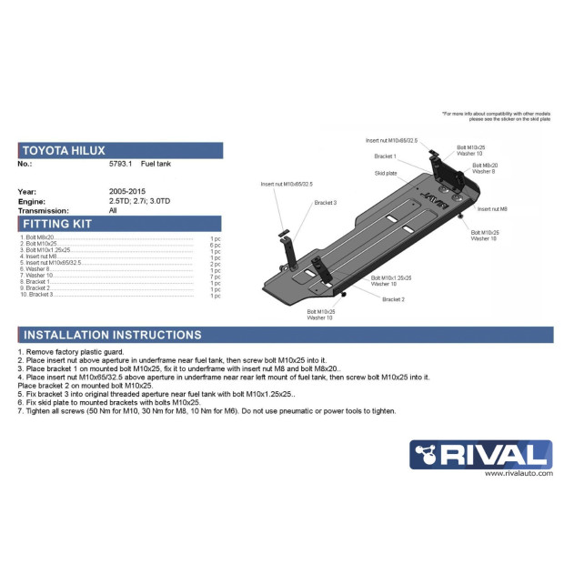 Protection réservoir carburant  RIVAL 2333.5793.1 