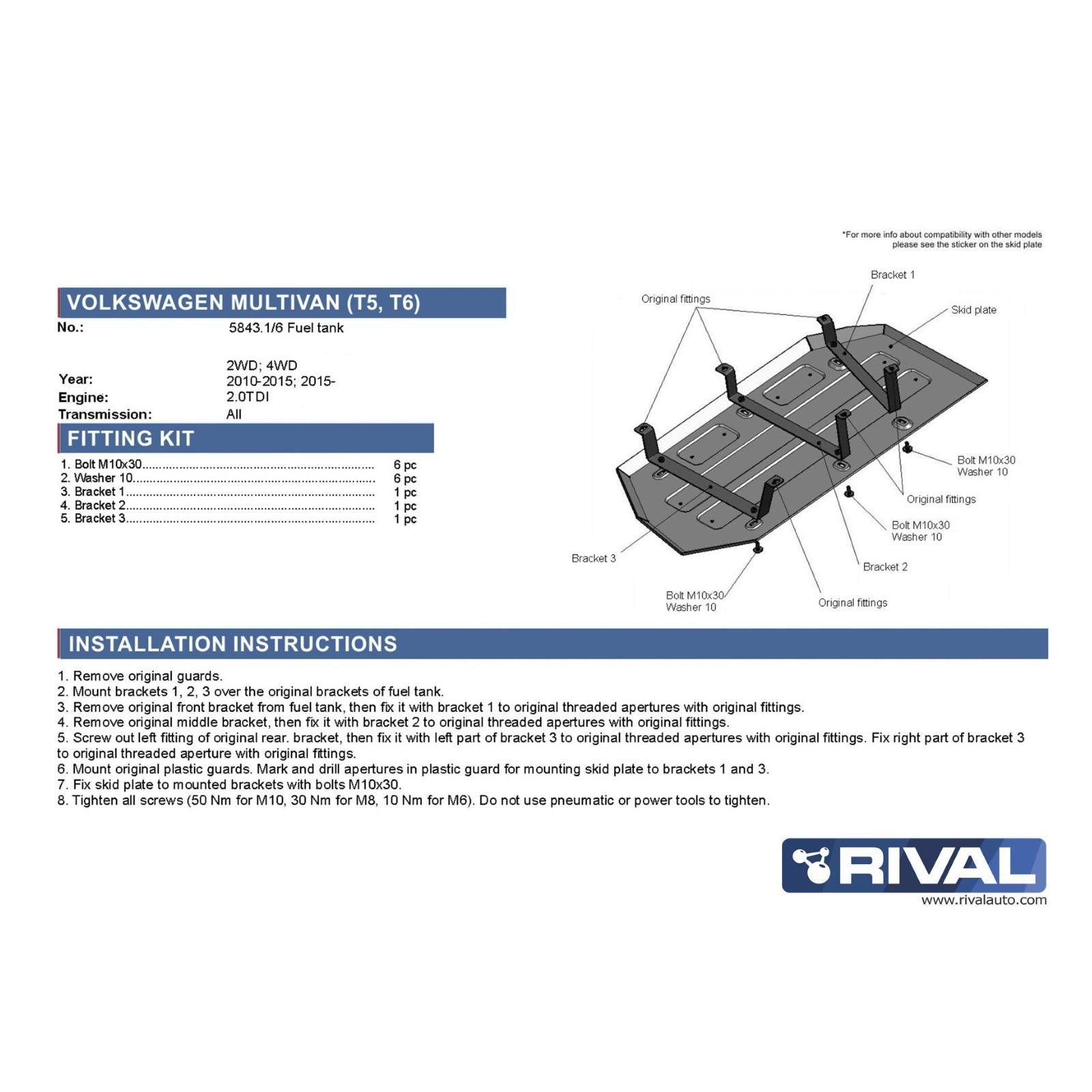 Protection réservoir carburant  RIVAL 2333.5843.1.6 
